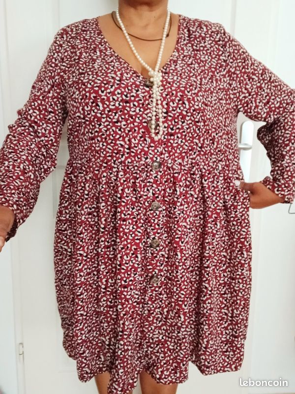 Jolie ROBE ROUGE A POIS T5052 MANCHES LONGUES (image 5)