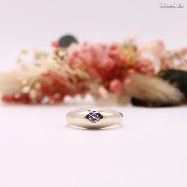 Bague jonc anglais diamant et or blanc 18 carats (image 4)
