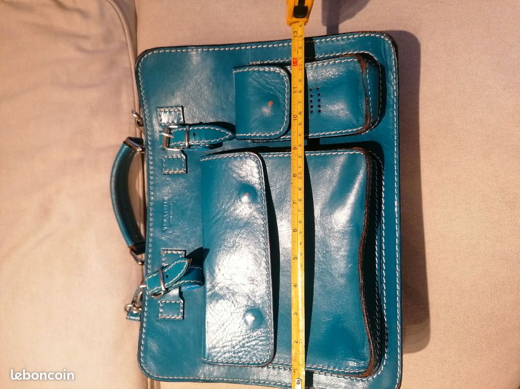 Sac serviette à main en cuir, bleu (image 1)