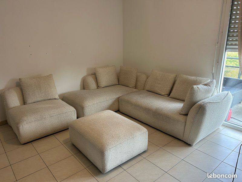 Canapé FLAKE Maisons du Monde – 4 éléments + pouf – Écru (image 6)