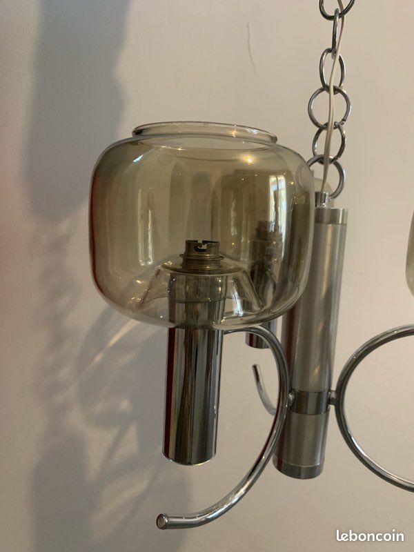Suspension lustre chromé vintage, années 1970, style space age (image 4)