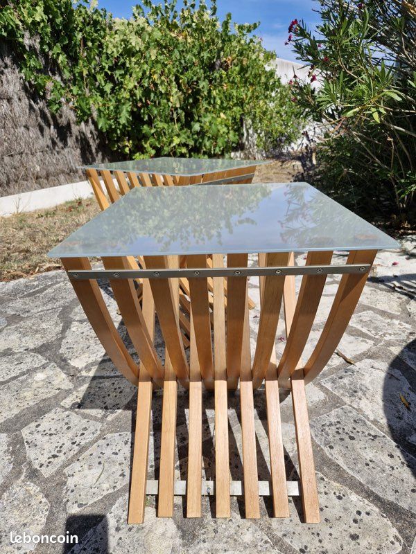 2 tables pliantes verre et bois (image 3)