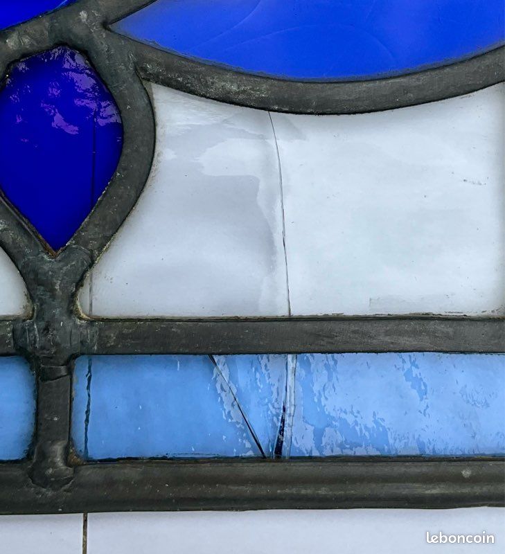 Ensemble de 6 vitraux anciens Art Nouveau en verre au plomb vers 1900 (image 8)