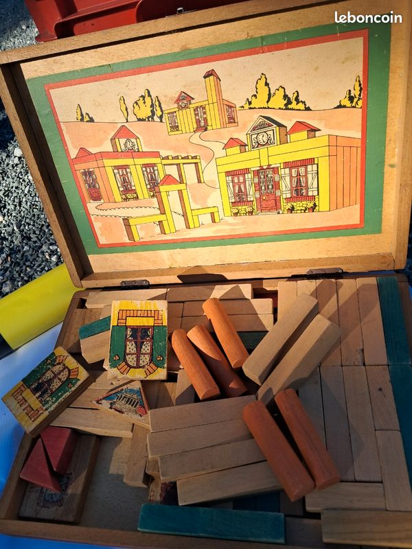 Grand Jeu De Construction En Bois Techno – Boîte D'origine 1960 – Vintage Collection