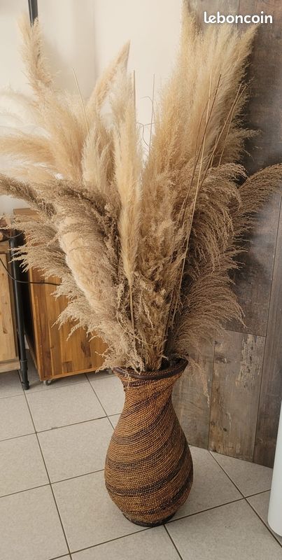 Tiamu - Vase Décoratif En Verre Et Rotin Pour Herbe De La Pampa - Style Naturel 10,5x20x7 Cm