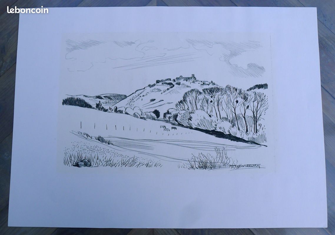 Dessin original à la pierre noire par Jean Villette (1913-2005) (image 1)