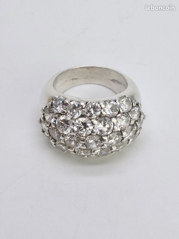 Bague En Argent Massif Avec Zirconiums - Taille 53 - Occasion - Style Classique