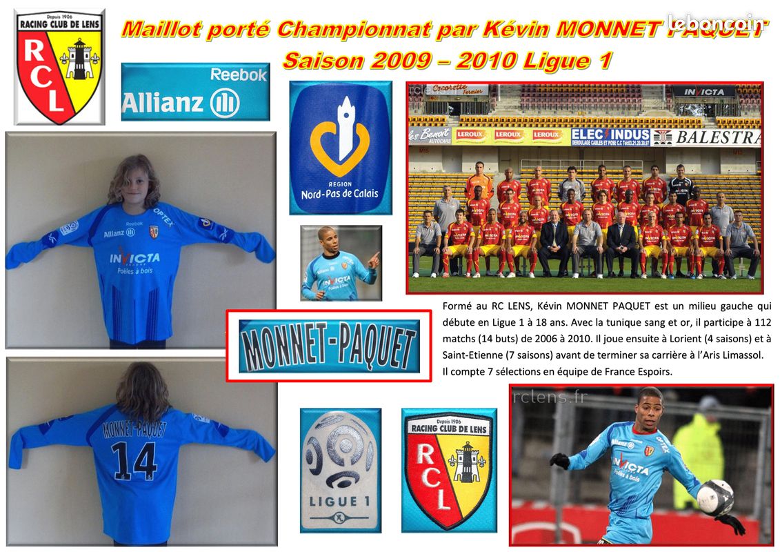 Maillot RC Lens Domicile Vintage 2009-2010 – N°11 Eduardo, Taille L, Reebok