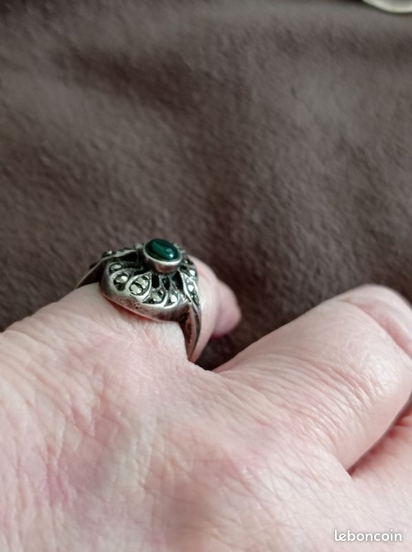 Bague Ancienne Marquise En Argent Vermeil Fin XVIIIe - Pierres De Rhin - Taille 60