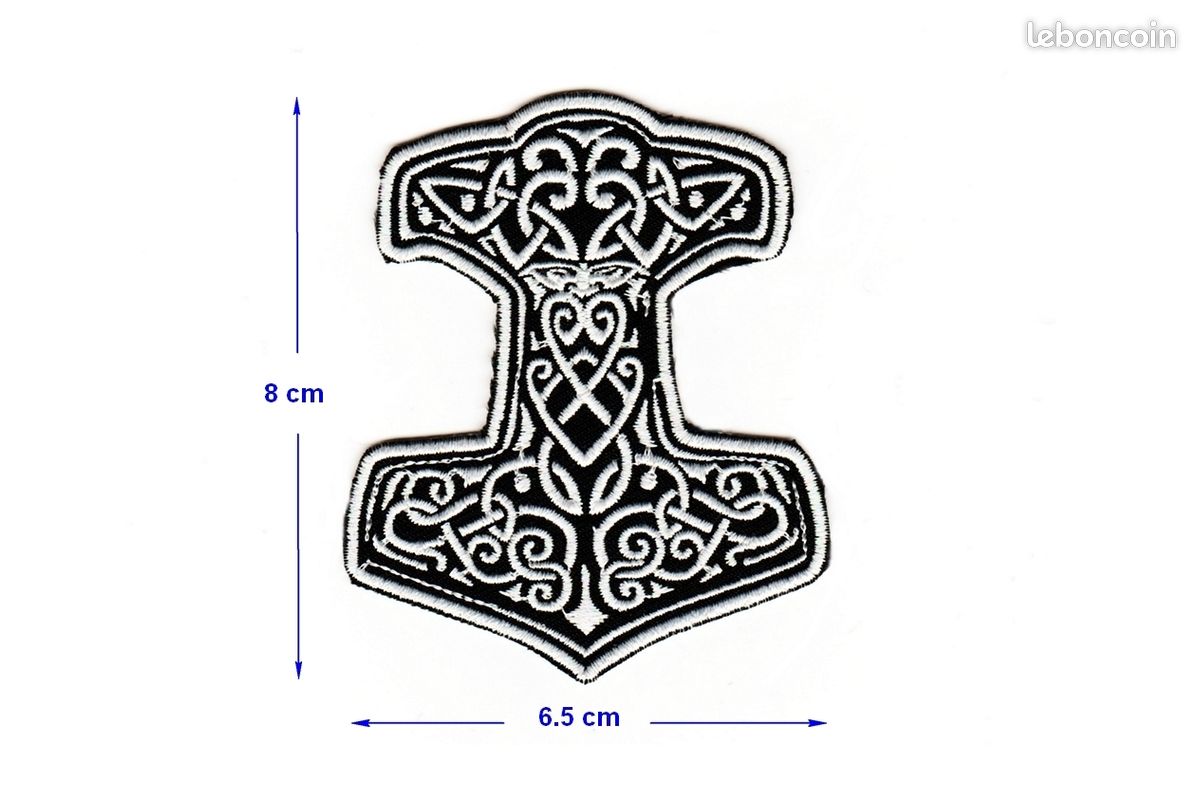 Patch Mjöllnir Viking - Brodé, Thermocollant 10,5x8,3 Cm, Symbolique Marteau De Thor