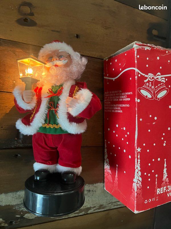 Pere noel automate avec sac cadeau musical, decoration noel