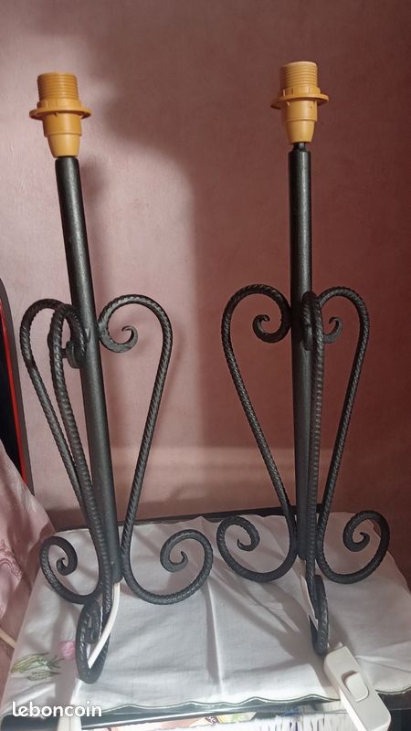 Pied de Lampe Antique en Fer Forgé du 19ème Siècle