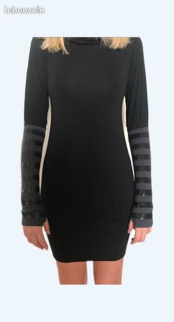 Robe Chic Sisley Noire Taille 36/38 – Longueur Genoux, Mélange Laine Et Viscose