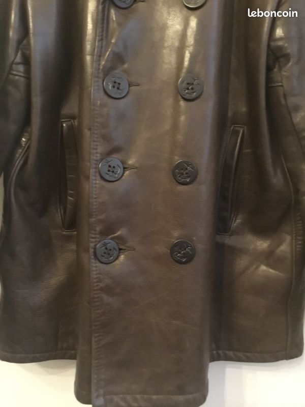 Caban Vintage Schott En Cuir Marron Foncé - Taille L, Année 2000 - Occasion Très Bon État