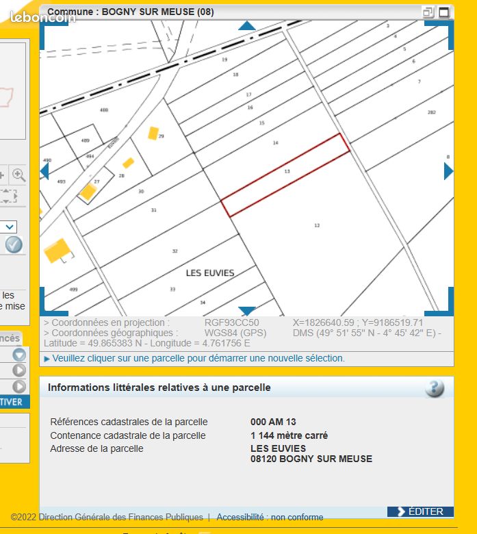 Terrain de 1144 m2 les euvies Bogny sur meuse · à Bogny-sur-Meuse · 14 000 €