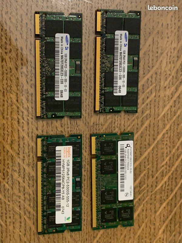 Lot De 10 Barrettes RAM 1GB DDR2 PC2-5300 667MHz SO-DIMM - Occasion, Testées OK, Pour Ordinateurs Portables