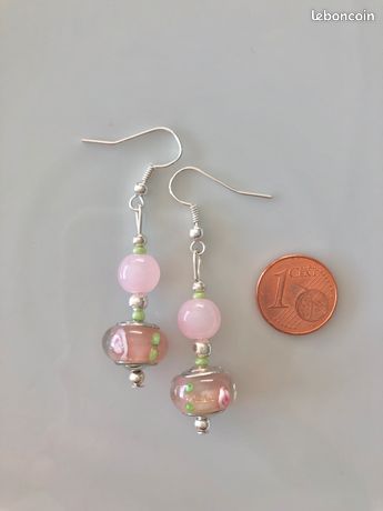 Boucles D'oreilles Créatives En Perles De Verre Murano Torsion - Bleu, Fermoir Crochet, Neuf Sans Emballage