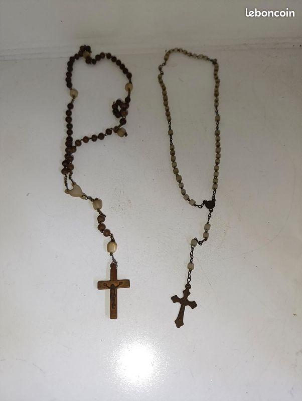 2 Pièces Chapelet Croix Pour Rétroviseur Voiture - Décorations Intérieures Or Blanc