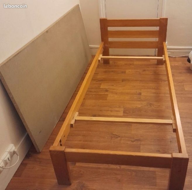 Lit simple en bois massif (orme): cadre uniquement (image 3)