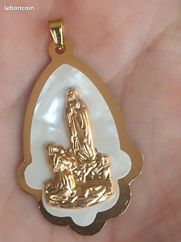Pendentif Ancien En Argent Massif Avec Insert En Nacre - Bijou Vintage (Occasion)
