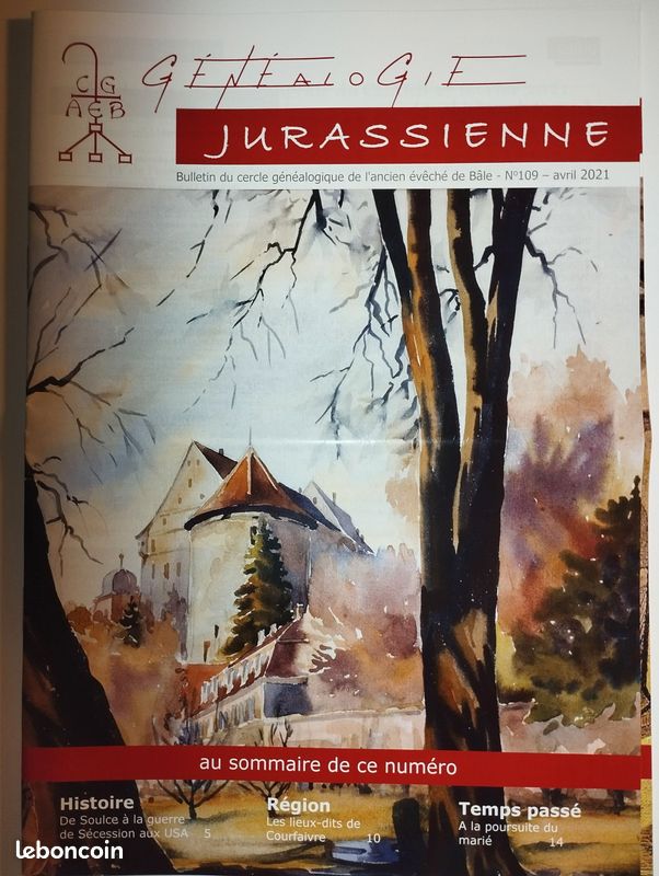 Lot de 4 revues "Généalogie Jurassienne" du CGAEB (Suisse) n° 108, 109, 110, 111 (année 2021) (image 4)