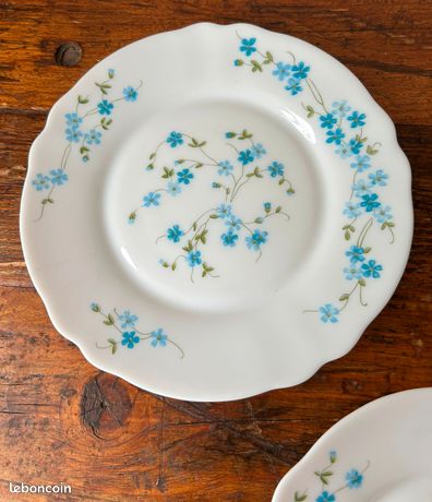 Lot De 3 Assiettes à Dessert Vintage Arcopal Veronica - Motif Myosotis Bleu, Année 1967, Très Bon État
