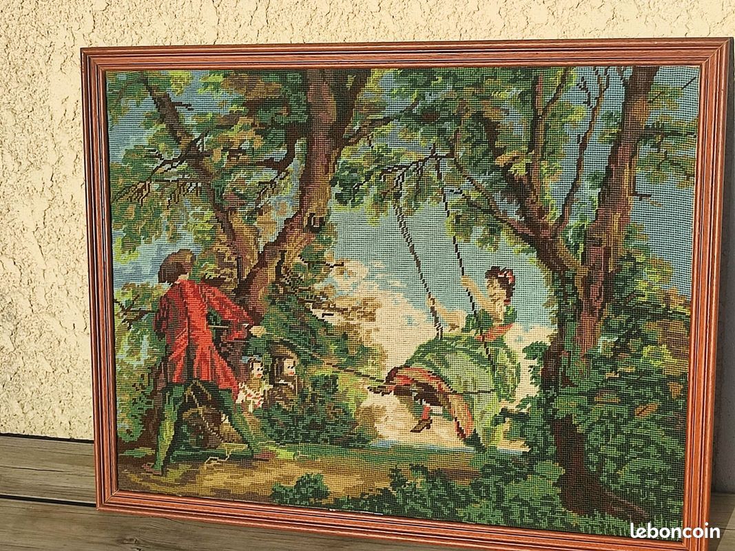 Canevas AU COIN DU FEU - 78 x 57 cm - Fait Main - Décoration