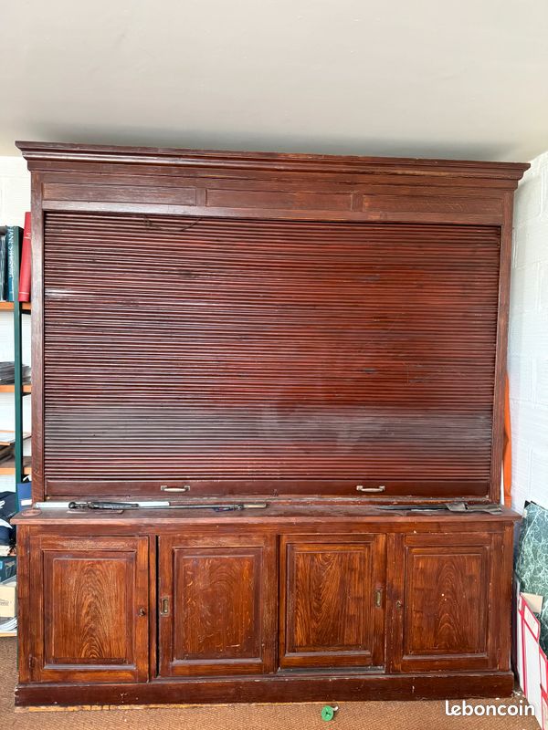 Grand meuble de métier ancien à volet roulant – 210 x 231 cm – pièce murale exceptionnelle (image 2)