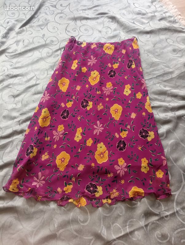 Jupe LuLaRoe Cassie Taille S - Fond Rose à Fleurs Jaunes Et Violettes - Neuf Avec étiquettes