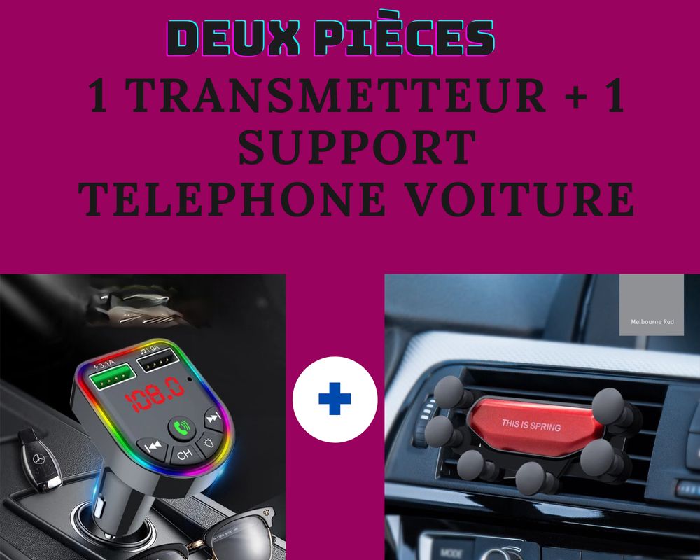 Kit mains libres, chargeur téléphone, Bluetooth voiture plus support  smartphone rouge - Équipement auto