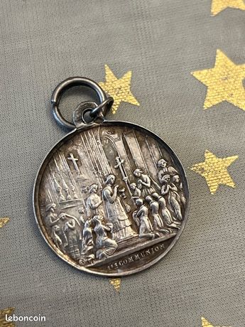 ancien pendentif en argent massif, religieux, communion, calice