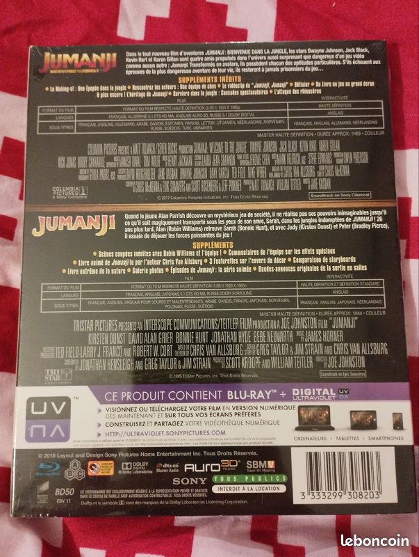 Jumanji, Jumanji bienvenue dans la jungle. 2blu Ray. Neuf (image 2)