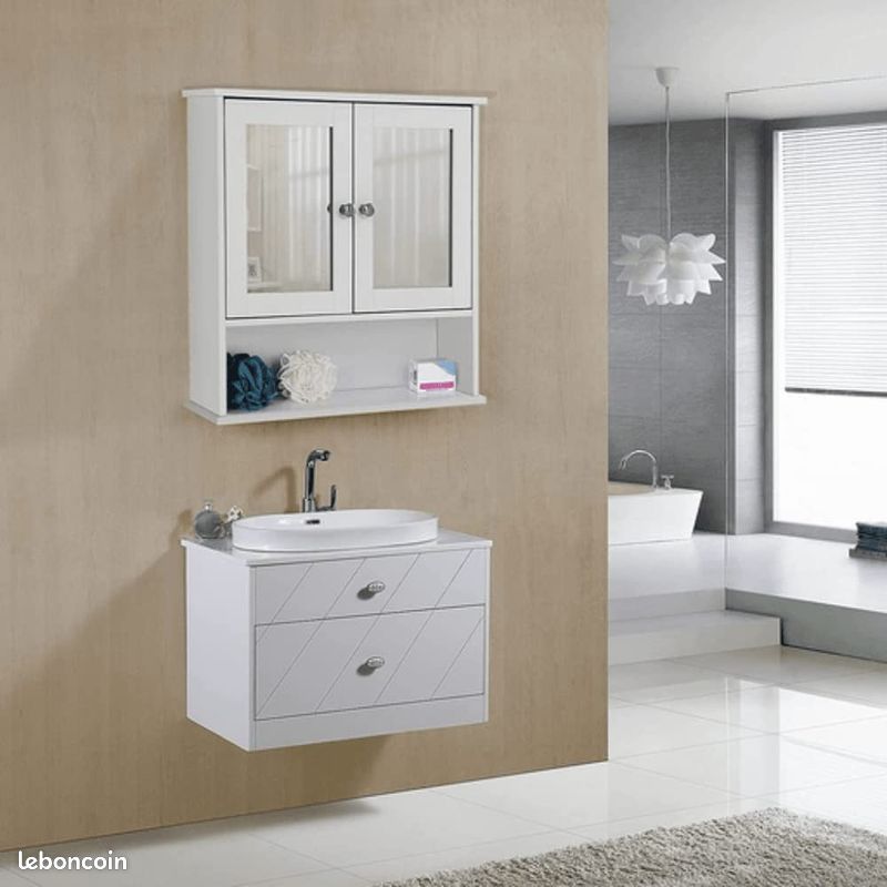 Armoire Murale Salle de Bain Placard de Rangement Toilettes avec 2 Portes et Miroirs 3 Niveaux É (image 3)