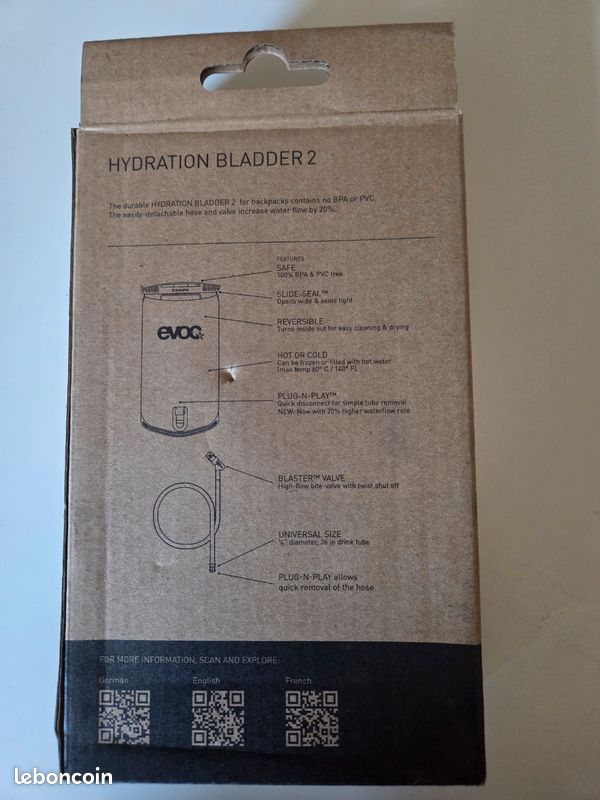 EVOC Hydration Bladder 2L - Poche à Eau Anti-Fuite Avec Valve Morsure Et Tuyau Flexible - Facile à Nettoyer - Carbon Grey