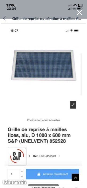 Grille de reprise ou aération à mailles fixes, alu, D 1000 x 600 mm (image 2)