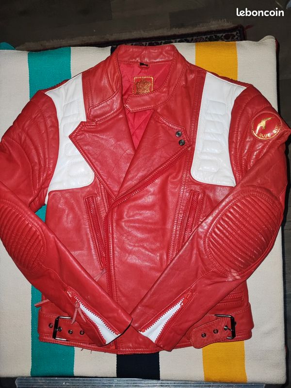 Blouson Motard Vintage En Cuir Rouge Teddy Smith - Taille M, Style Perfecto