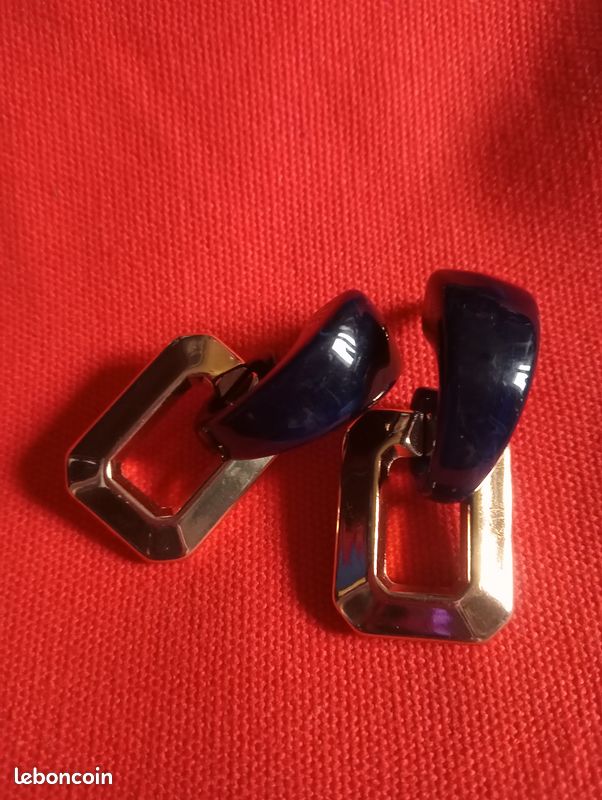 Boucles d'Oreilles Dorées/Bleu marine (image 1)