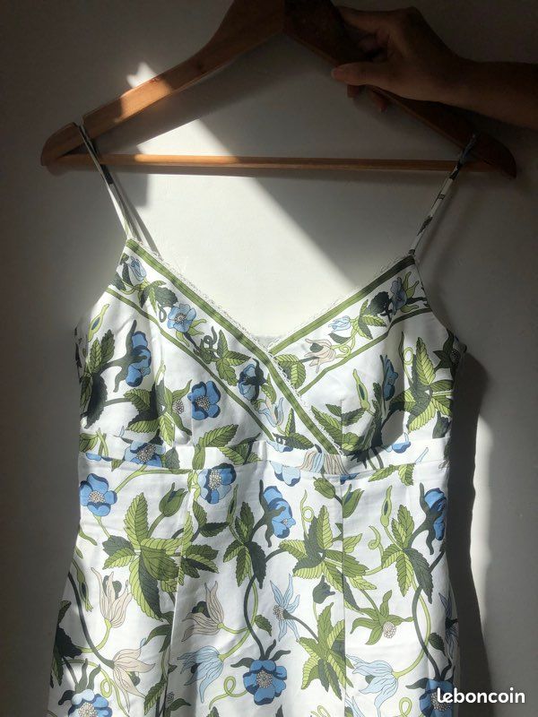 Robe motif fleur blanc bleu vert vintage (image 1)