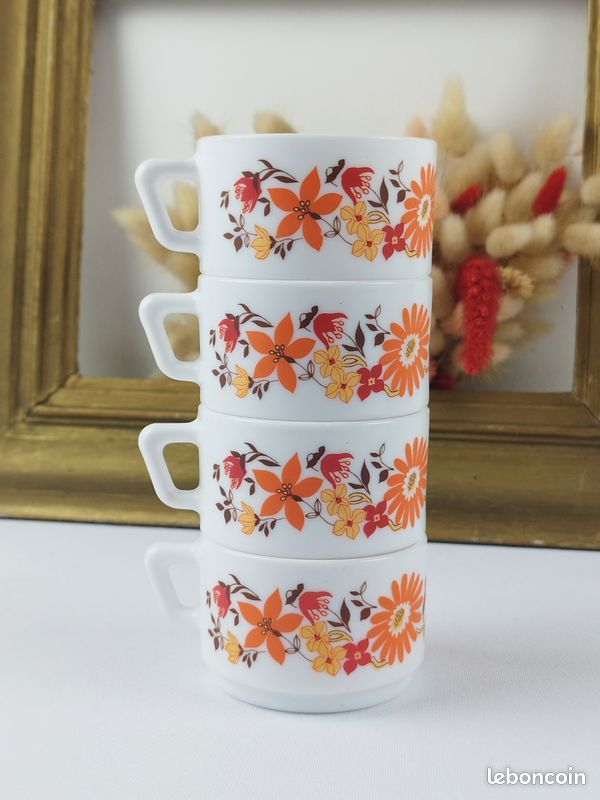 Lot De 4 Tasses à Expresso Vintage Arcopal - Multicolores - Occasion En Bon état - Trop Mignonnes !