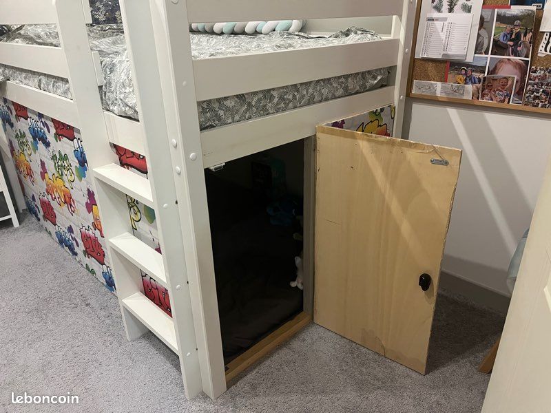 Lit Mezzanine Enfant (90x190) avec Matelas Neuf, Cabane Secrète (image 5)