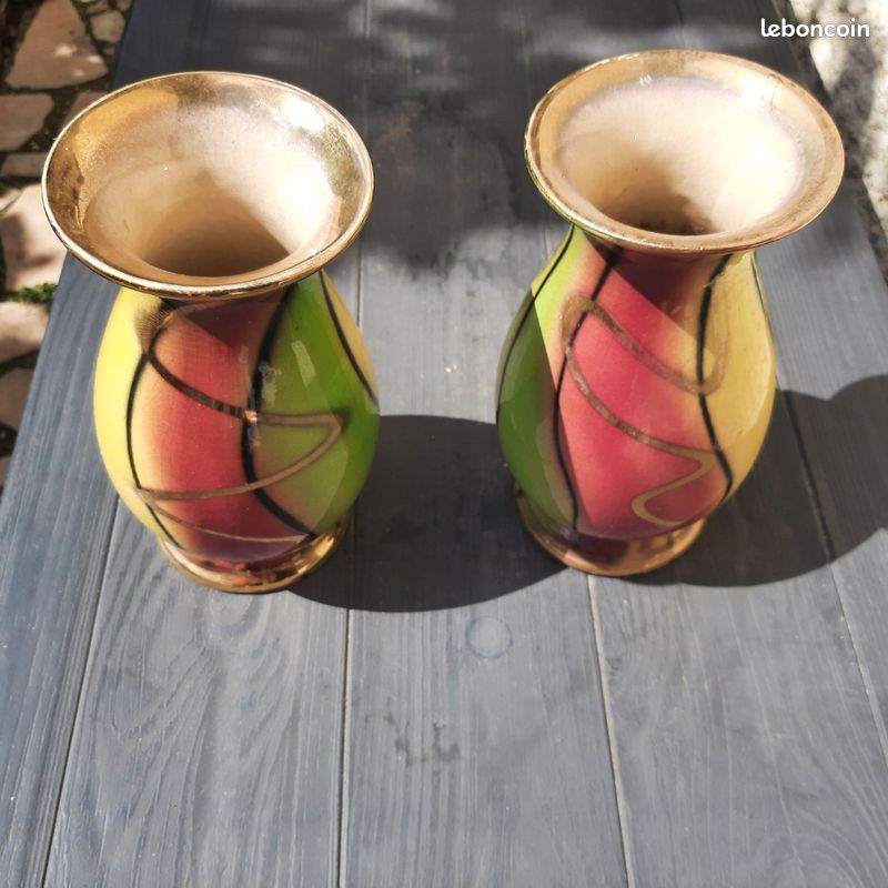 Paire de vases vert jaune rose ... (image 1)