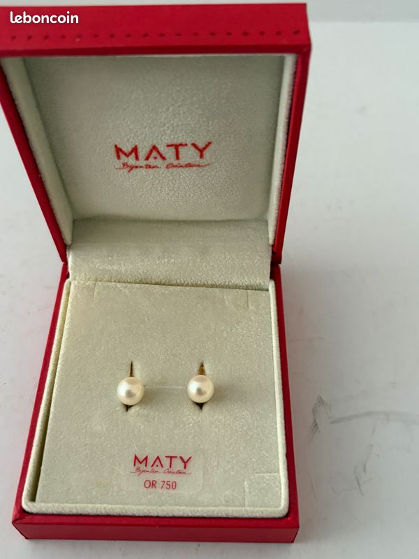 Boucles d’oreilles or jaune 750 dormeuses perles de culture eau douce Maty (image 1)