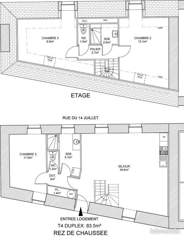 Appartement 4 pièces 84 m² · à Audierne · 83,5 m² · 870 €/mois
