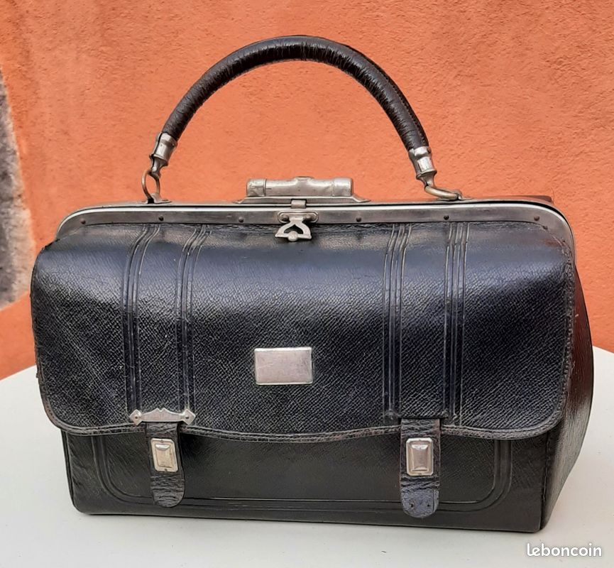 Sac à Main Vintage En Cuir - Intérieur Et Extérieur Cuir - Gris - Occasion Très Bon État