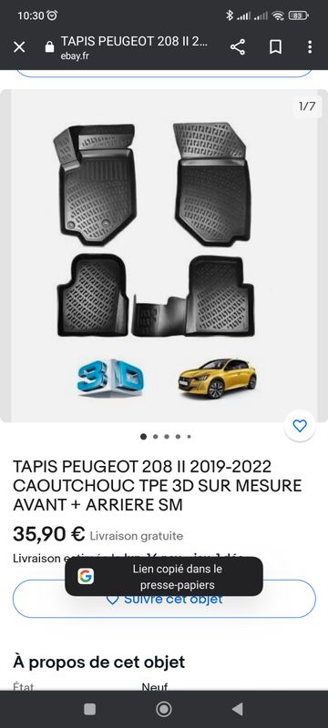 Tapis voiture Peugeot 208 - Équipement auto