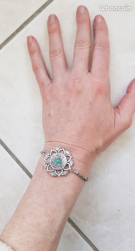 Bracelet Fleur de Lotus en argent et turquoise (image 10)
