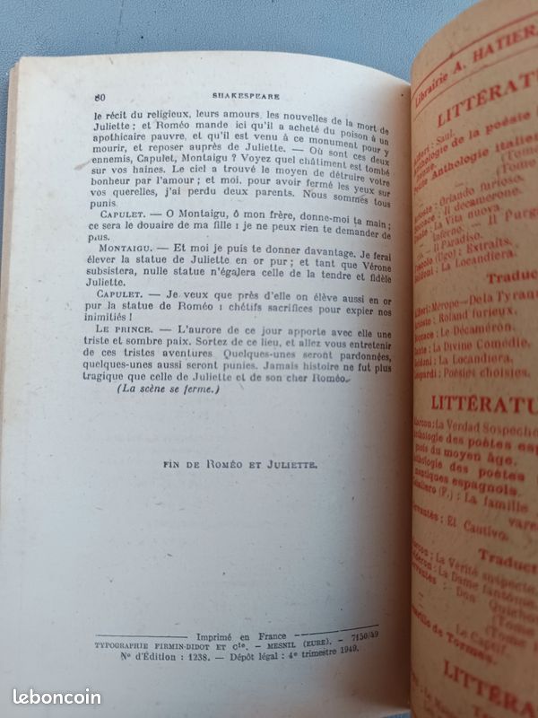 Roméo et Juliette librairie Hatier 1949 (image 2)
