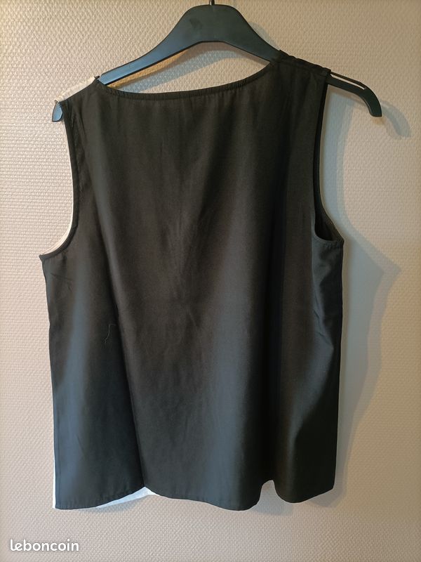 Débardeur motif géométrique noir beige blanc tricolore (image 2)