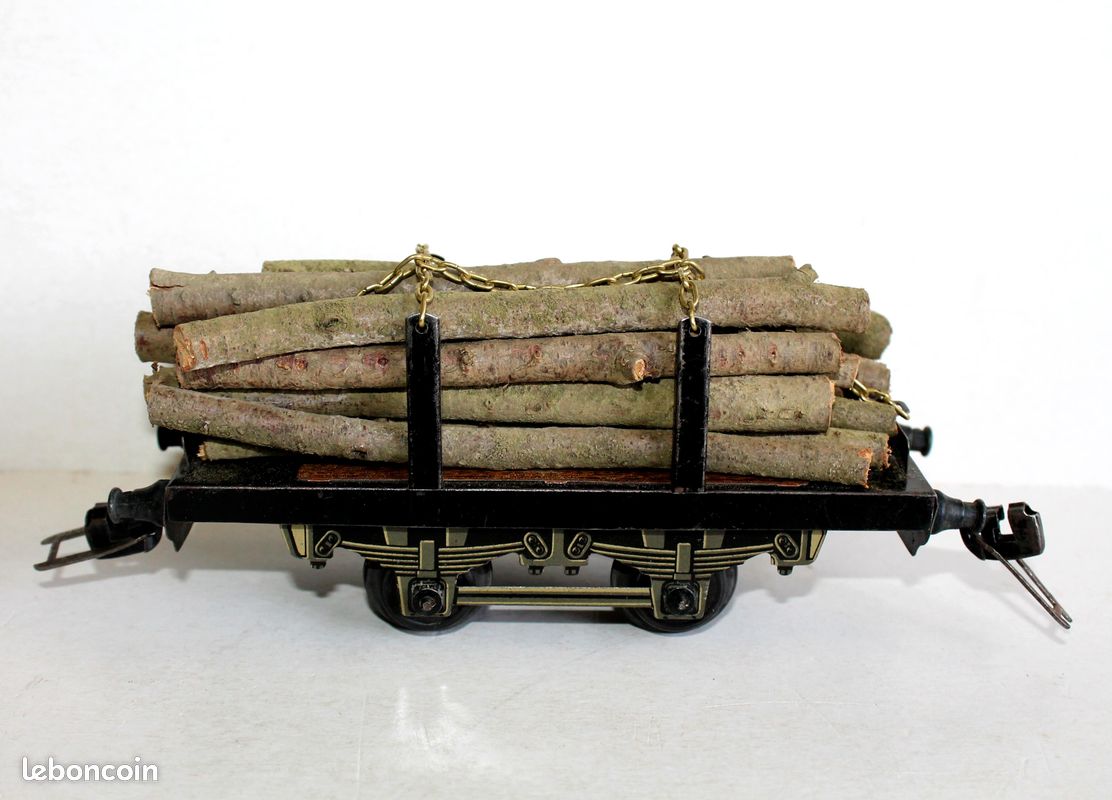 RARE JEP P. O WAGON PLATEFORME A RIDELLE PIVOTANTE + CHARGEMENT TRONC RONDIN BOIS - Collection