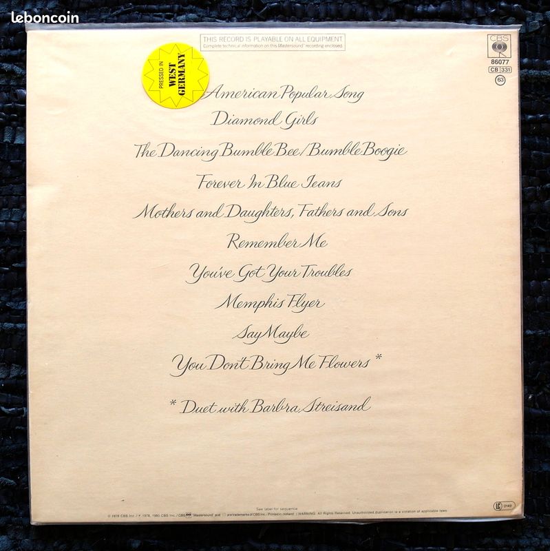Neil DIAMOND - You Don't Bring Me Flowers • FACTORY SEALED LP • CBS AUDIOPHILE NL-1980 • Disque Vinyle 33T (image 2)